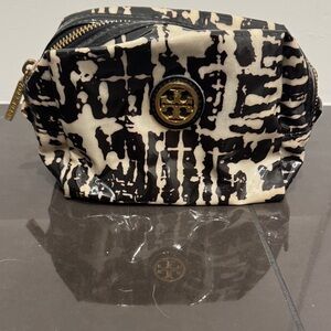 Tory Burch Black and Cream Abstract Pouch